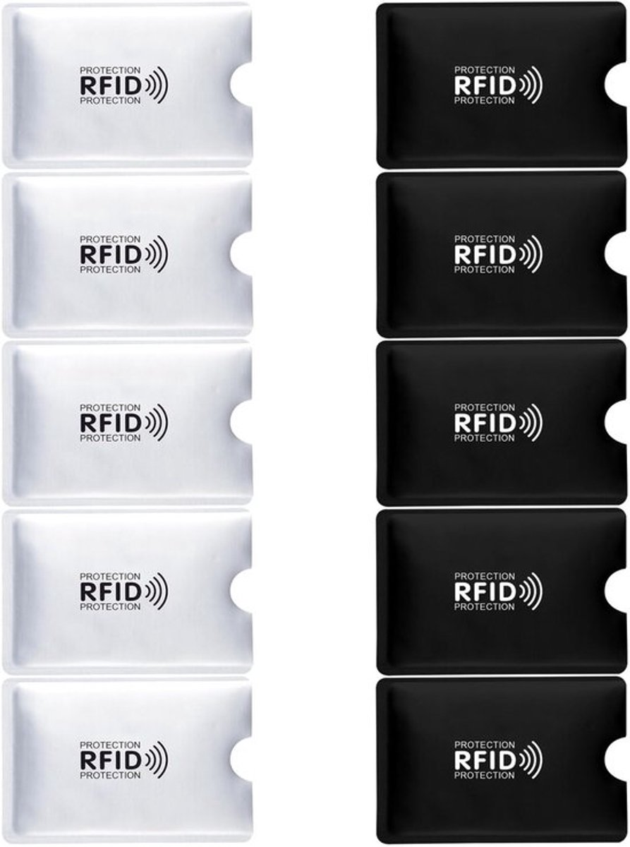 Creditcardblok 10 Stuks - RFID-bescherming - NFC-blocker - Diefstalwerend Aluminiumfolie - Zilver/Zwart - Duurzaam - RFID-kaartbescherming
