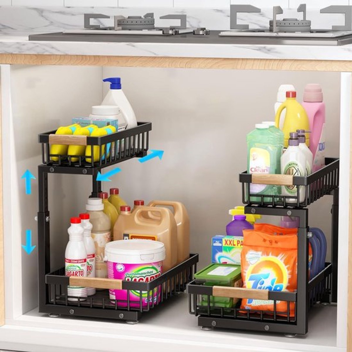 Organizer - 2-delige opbergset - Verstelbaar - Uittrekbare laden - Keuken/badkamer - Hoogte-instelling 5 standen