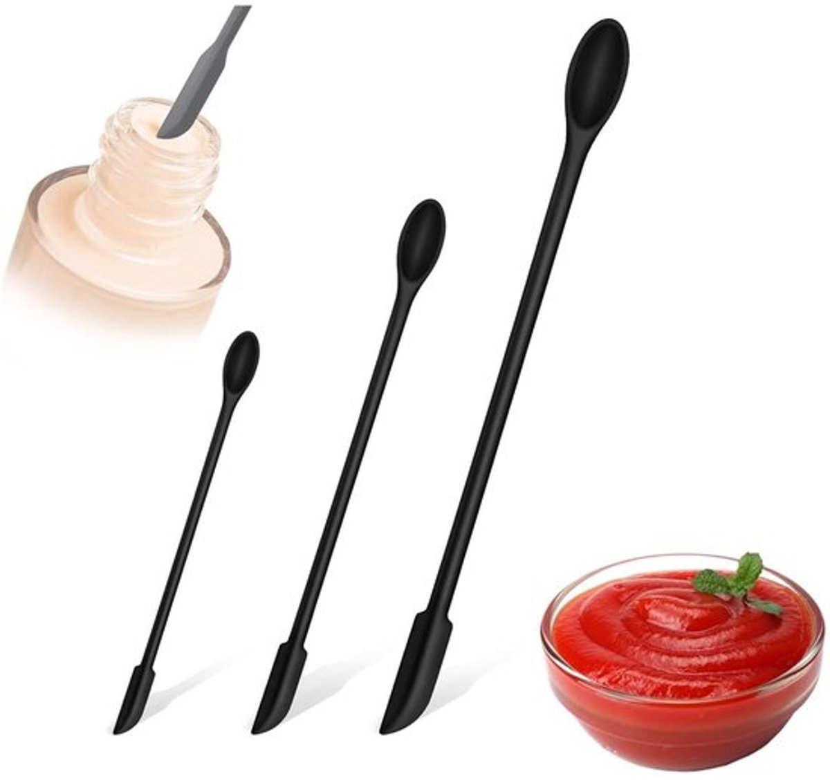 Deegschraper Hittebestendig - Mini Spatelset - 3 Stuks - BPA-vrij - Vaatwasmachinebestendig - Zwart - Spatel