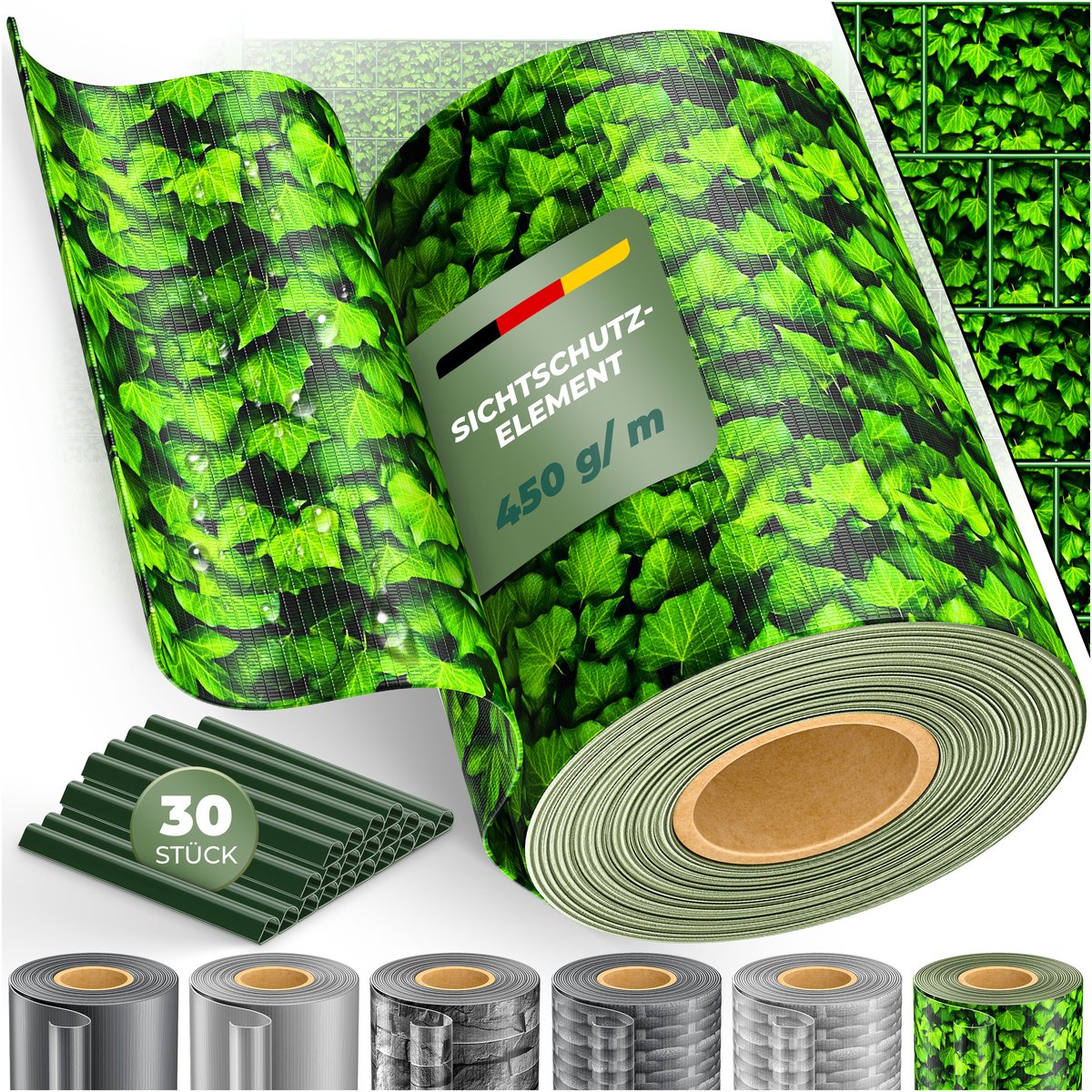 KESSER® PVC jaloezieën strip privacy roll dubbele staafmatten omheining ondoorzichtig, 30 bevestigingsclips | weer- en windbescherming | hekfolie privacy tuin tuinhek, Groen 35 m