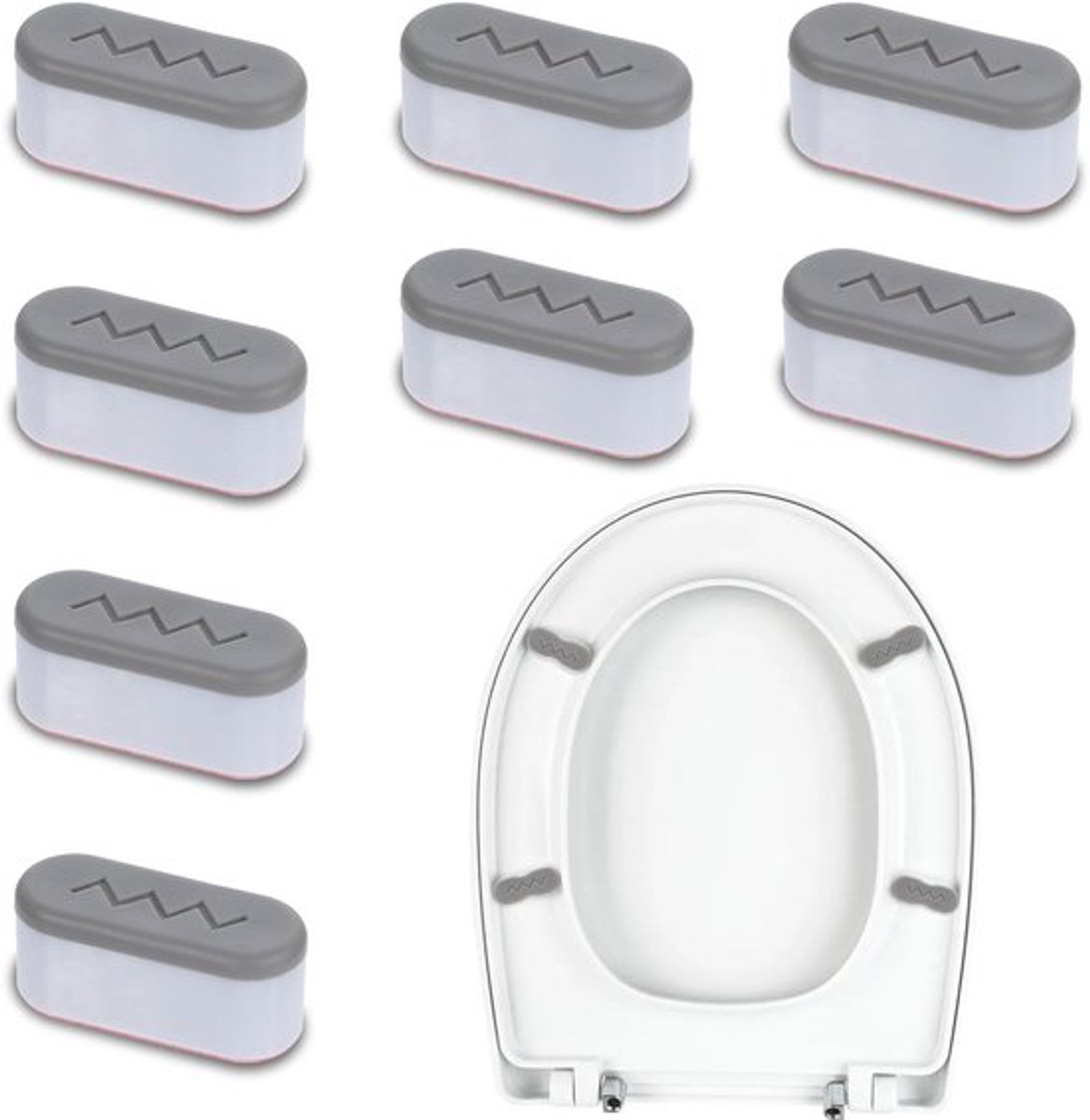 WC-bril Bumper Set - 8 Stuks - Flexibele Zitbumpers - Afstandsringen - Wit/Grijs - Hoogwaardig Materiaal - Toiletbril