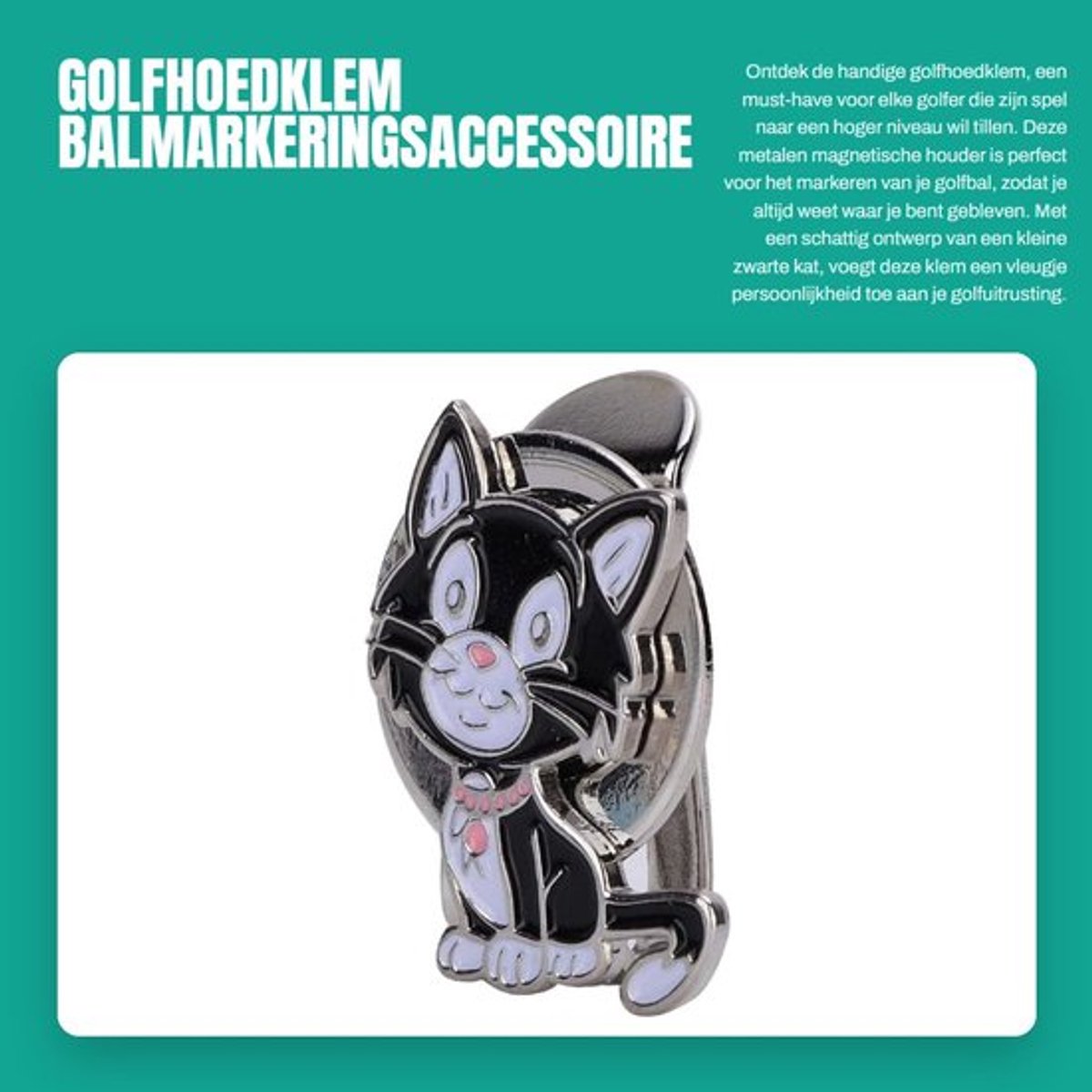 Golfhoedklem Metalen Magnetische Houder - Balmarkeringsaccessoire - Vizierklem - Meerdere Patronen - Kleine Zwarte Kat - Golfbalmarkering - Balmarker