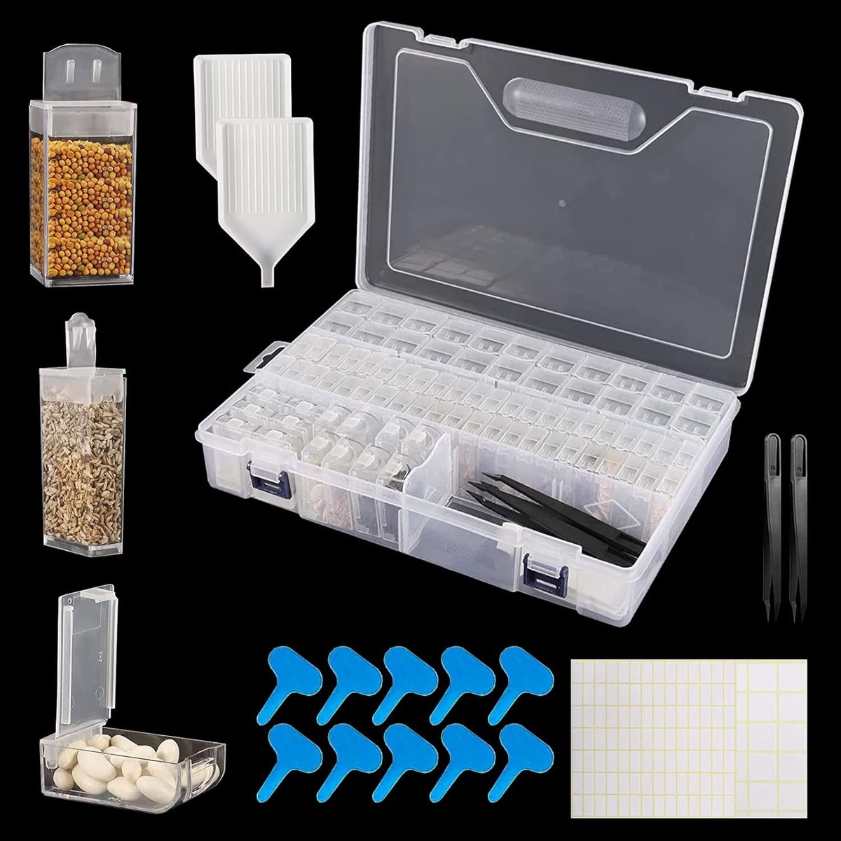 SnelShoppen - Seed Organizer Box met 80 Slots voor Zadenopslag - Perfect voor Tomaten, Chili, en Diamond Painting - Inclusief Labels en Compartmenten