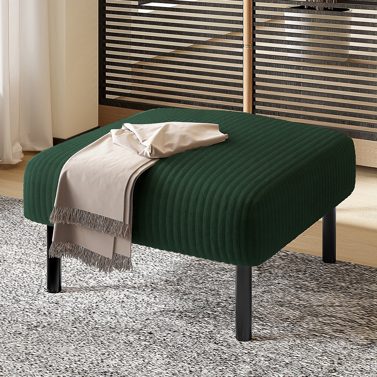 Voetenbankje – Met Metalen Frame – 56 x 51 x 39 cm – Stof – Groen – Voor Binnen In Woonkamer En Slaapkamer