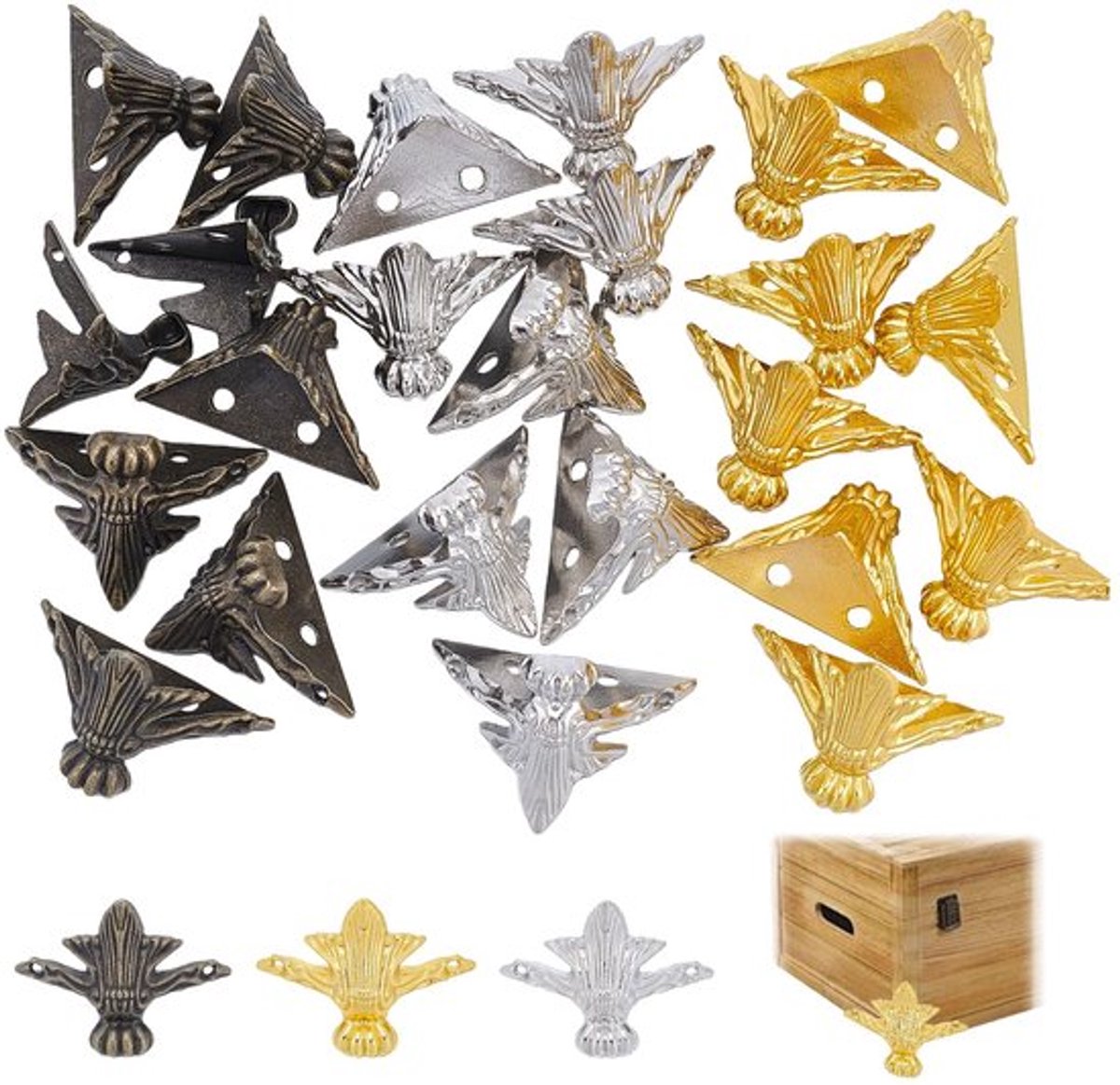 Antieke Poten - 24 Stuks - Messing/Metaal - Retrostijl - Decoratie - Bescherming - 3,8 x 3,8 cm - Meubelpoten