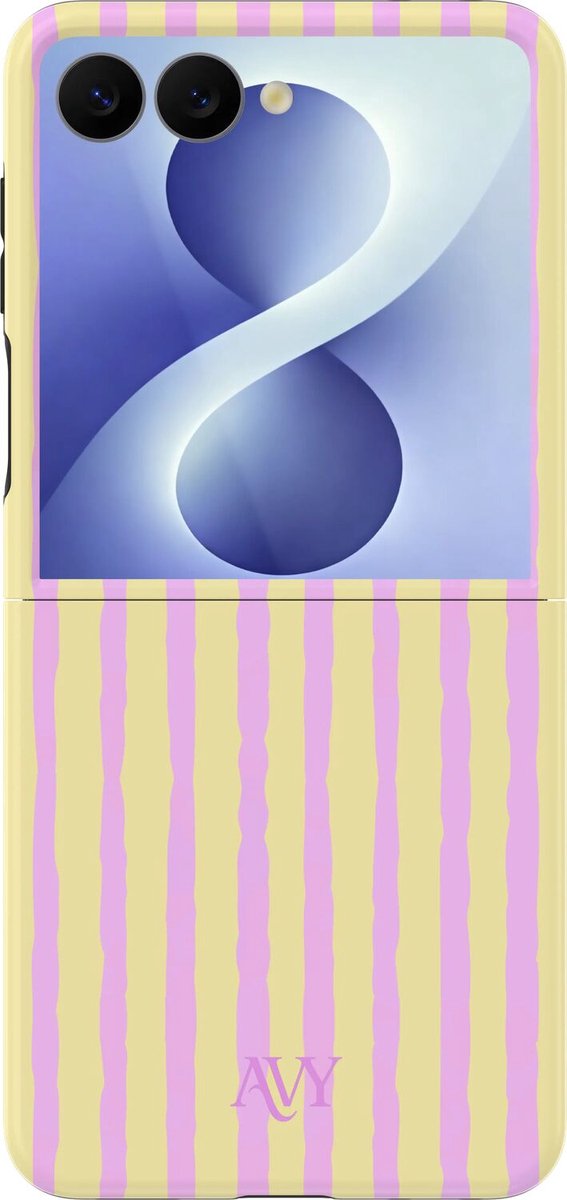 AVY Hoesje geschikt voor Samsung Galaxy Z Flip 8 | Pink Lemonade | Strepen | Roze & Geel | Hard Shell Back Cover | Compatibel met MagSafe & Qi2
