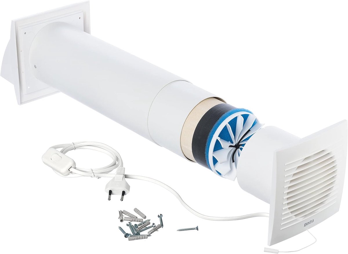 SnelShoppen - Ø 100mm Decentrale Ventilatie met Warmte Terugwinning - Mechanische Ventilator WTW Fan voor Thuisverbetering - Geluidsniveau 27 dB(A) -