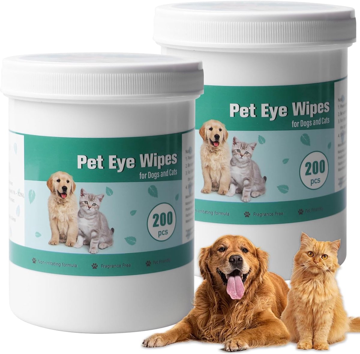 SnelShoppen - 400 Pcs Oogverzorging voor Honden en Katten, Tear Stain Verwijderaar, Dieren Oogreinigingsdoekjes, Voorkom Ooginfecties (2 Flessen)