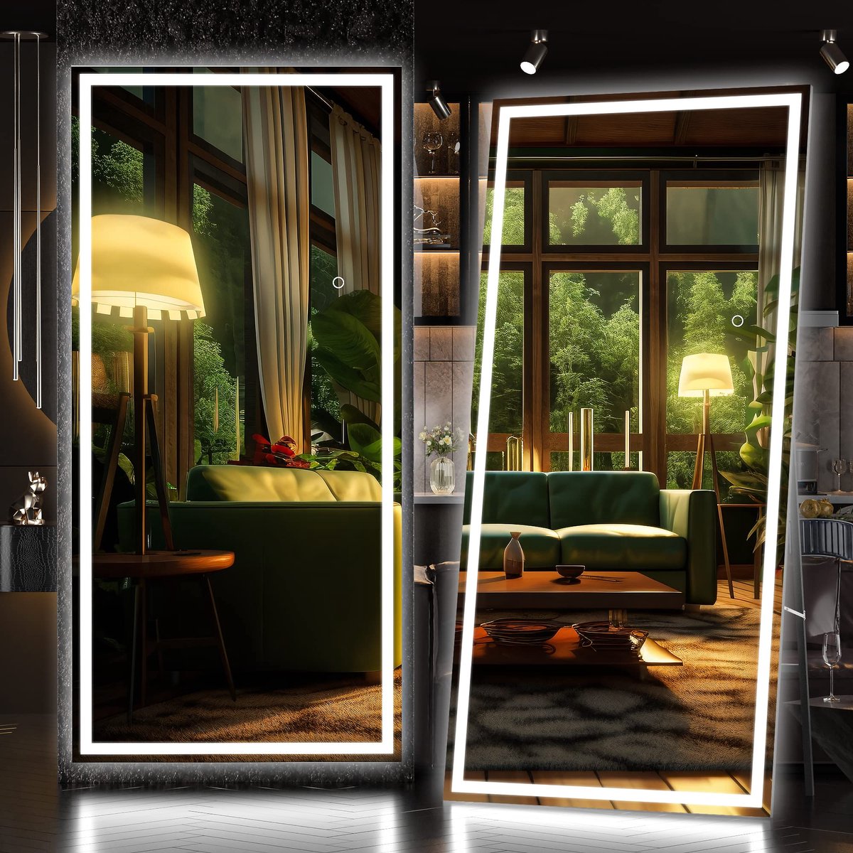 SnelShoppen - Volledige lengte spiegel met verlichting 180x80cm - LED staande spiegel met 3 kleuren verlichting - Dimbaar en op te hangen - Gehard gla