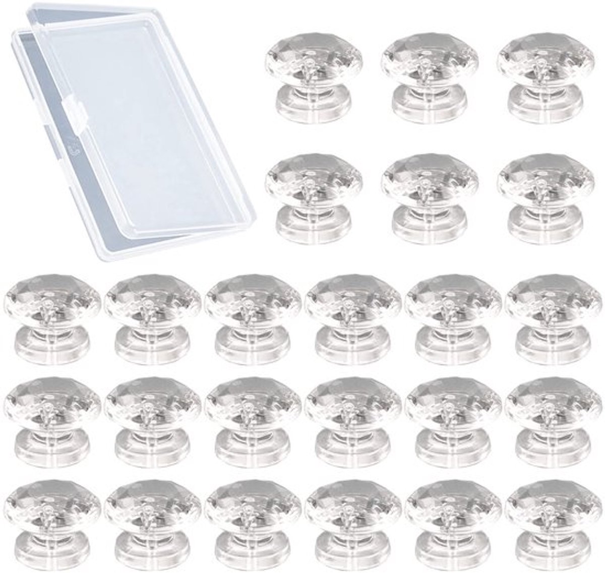 Zelfklevende Knoppen 24 Stuks - Mini Acryl Trekknoppen - Diamantvormig - Kristalhelder - Anticorrosie - Comfortabele Grip
