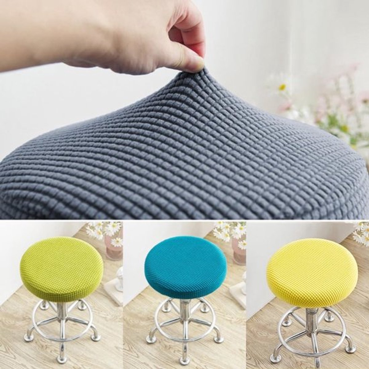 Poefbekleding 2 Stuks - Ronde Kruikhoes - Wasbaar - Polyester - Geschikt voor 30-40 cm Diameter - 15 Kleuren Beschikbaar - Krukhoes