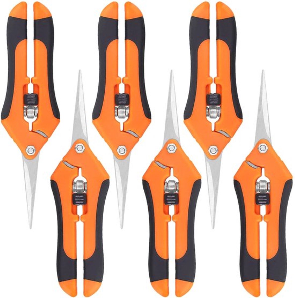 Snoeischaar 6 stuks - Ergonomische Handsnoeischaar - Roestvrij Stalen Lemmet - Bloemenschaar - Oogstschaar - 17 cm - Tuinschaar