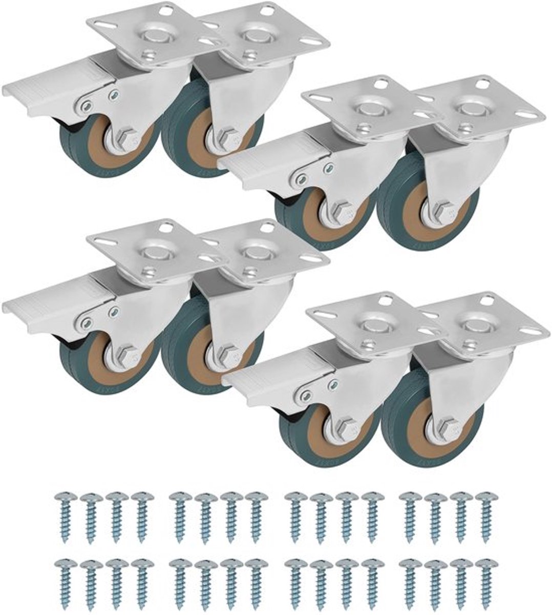 Solidchoice- Zwenkwielen Set van 8 - Zware Kwaliteit - 50 mm Rubberen Wielen - Zwenkwielen met Rem - Meubelwielen - Industrieel Gebruik - Draagvermogen 50 kg
