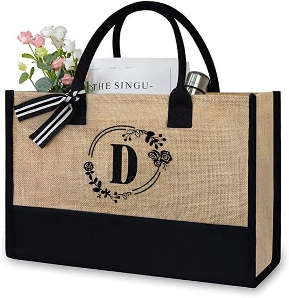 Boodschappenmand Herbruikbaar - Katoenen/Jute Tas - Gepersonaliseerd - Duurzaam - 43x32x17 cm - Geschikt voor Strand/Winkelen - Draagtas