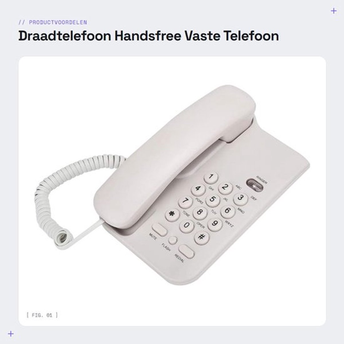 Draadtelefoon grote knop - Vaste Telefoon - Handsfree Telefoon - Geschikt voor Thuisgebruik - Wandmontage - Materiaal ABS - Afmetingen 19x12,5x7,5cm