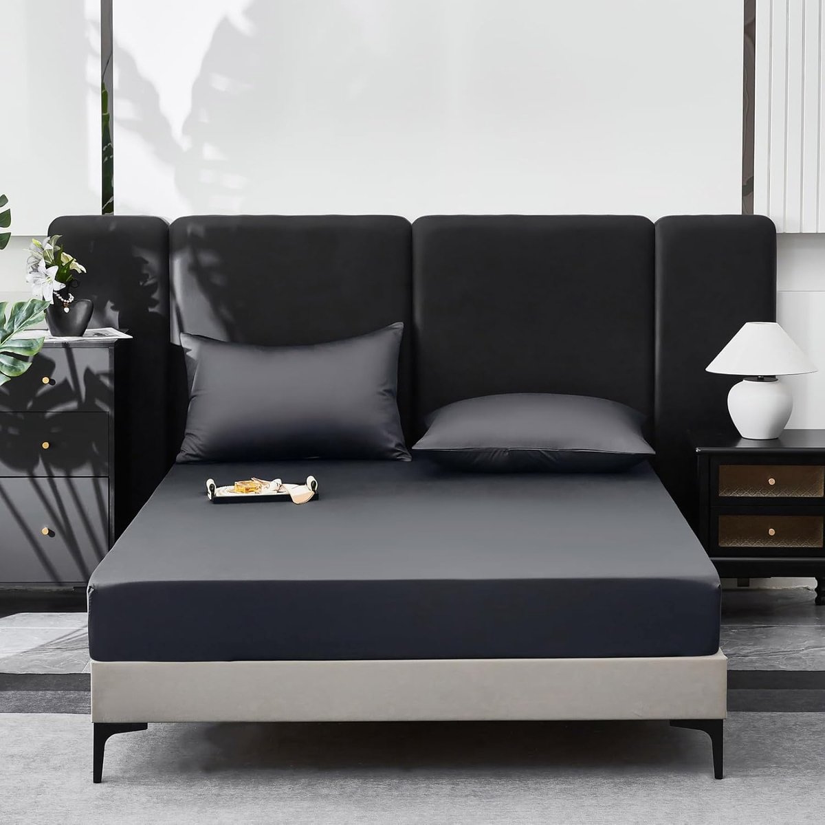 Fitted sheet 120 x 200 cm - Mako satin - Donkergrijs - Koel en ademend voor optimaal slaapcomfort - SnelShoppen