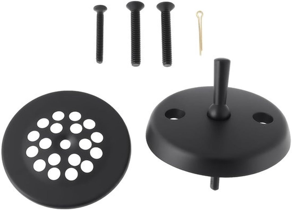 Overloopcover Mat Zwart - Bad Afvoerplug - Bad Decoratie Kit - Metaal - Roestbestendig - Geschikt voor Badschoenen 1-1/2"/1-3/8 - Badafvoer