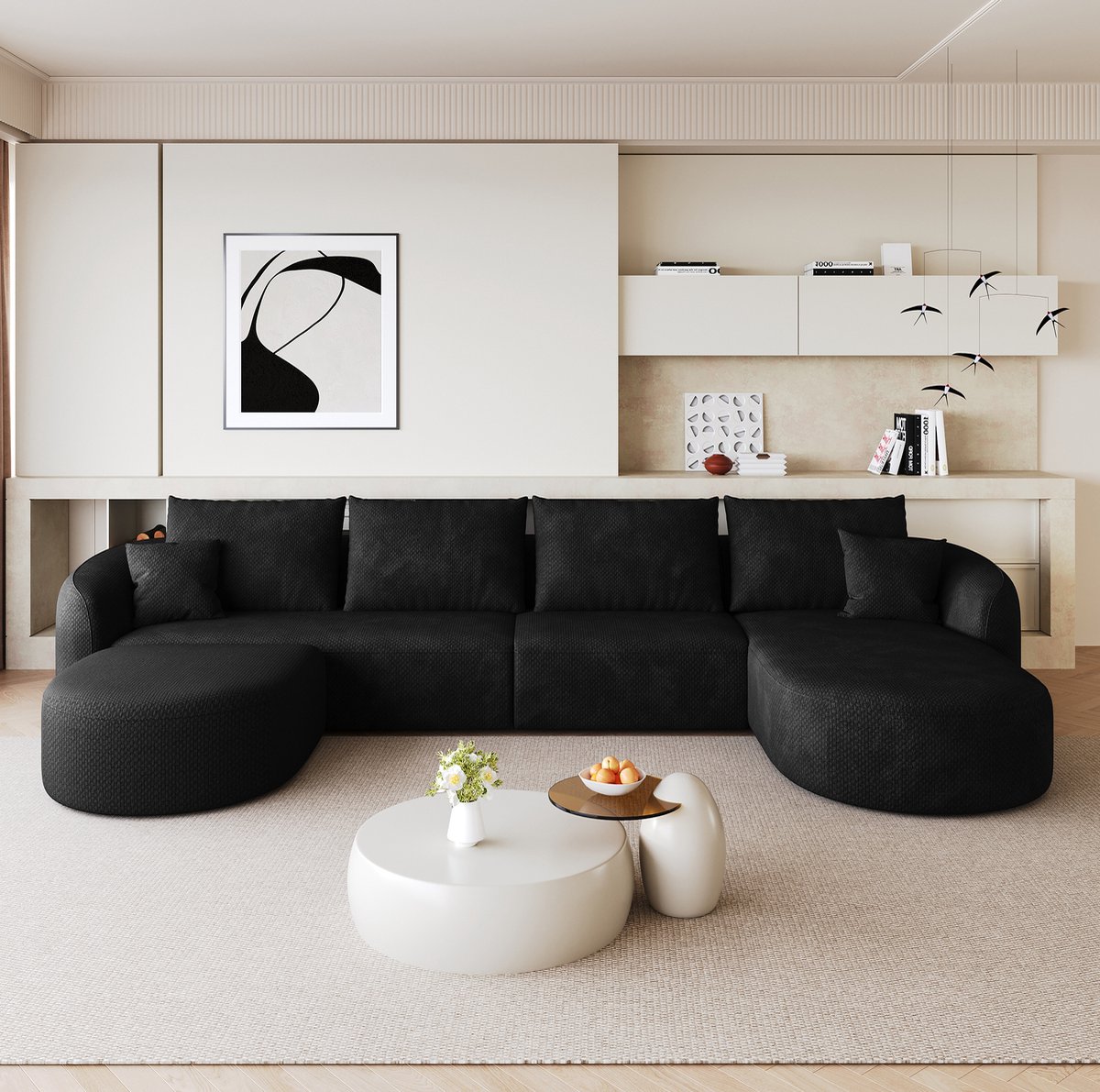 Wishdor U-bank - modulaire hoekbank - 6-zits - zonder montage - stof - zacht - zwart - 336 x 168 x 85 cm voor woonkamer, slaapkamer en appartement