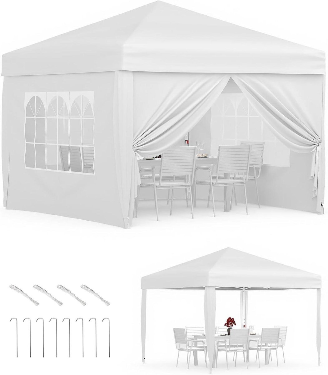 Tuinpaviljoen Opvouwbaar - Pop-up Tent - Feestelijke Evenementen - Centrale Vergrendeling - 3 x 3 Meter - Wit