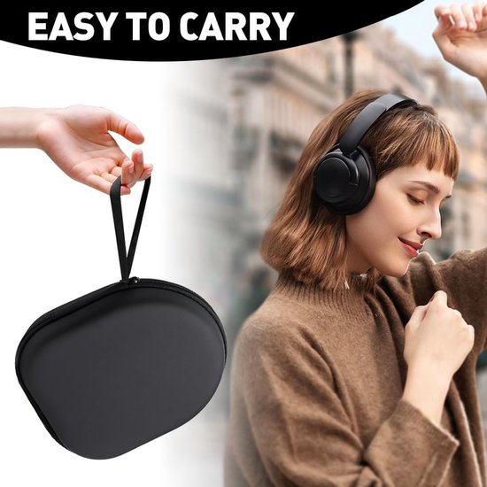 over het oor, universele beschermhoes voor oordopjes, reistas, draagbare hoofdtelefoontas voor oor/over-ear headset, 21 x 18 x 6 cm, zwart — afbeelding 2