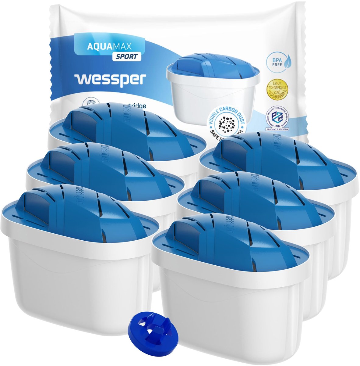SnelShoppen - Waterfilterpatroon voor Waterkan - 6 Stuks - Sport Filter Behoudt Mineralen - Extra PIN Compatibel met Diverse Waterkanen - Vervangingsf
