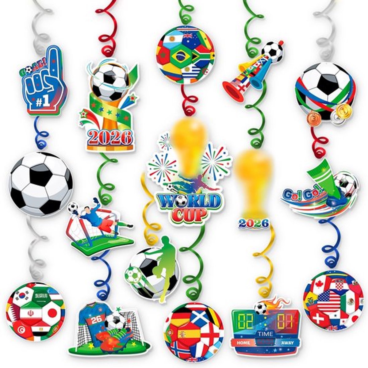 Voetbalversieringen - Feestdecoratie - 16-delige set - Hangslingers - Folie-plafondslingers - Perfect voor voetbalfeestjes - Ideaal voor...