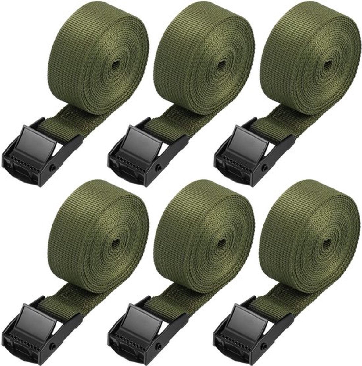 Spanbanden 6 Stuks - Stevige Sjorbanden - Ratelriemen - Roestvrije Bevestigingsbanden - 2,5 m x 25 mm - Duurzaam Polyestervezel