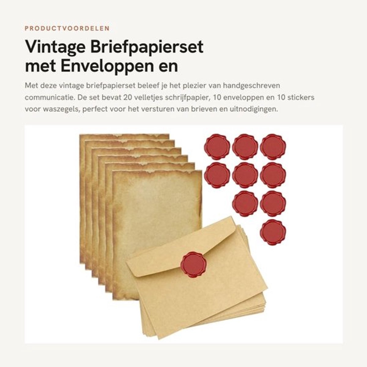 Briefpapierset Vintage - 20 Vellen Schrijfpapier - 10 Enveloppen - 10 Waszegelstickers - Knutselpapier - Geschikt voor Cadeaus