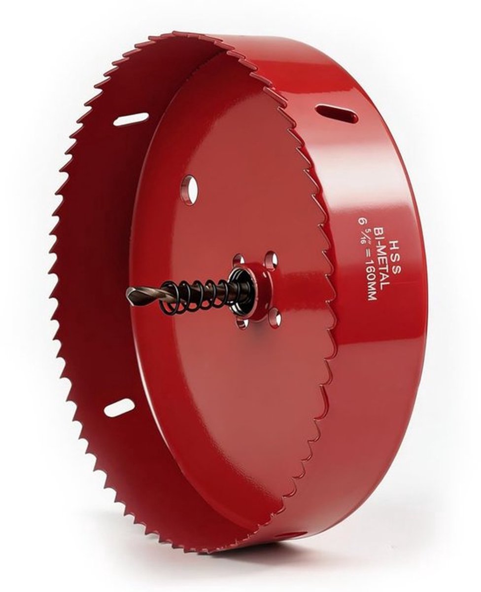 SnelShoppen - Hole Saw 160mm, Bimetalen HSS M42 Zaagbladen met Driehoekshandgreep, Voor Hout, Gips en Kunststof, Rood, Voor Klussen en DIY-projecten