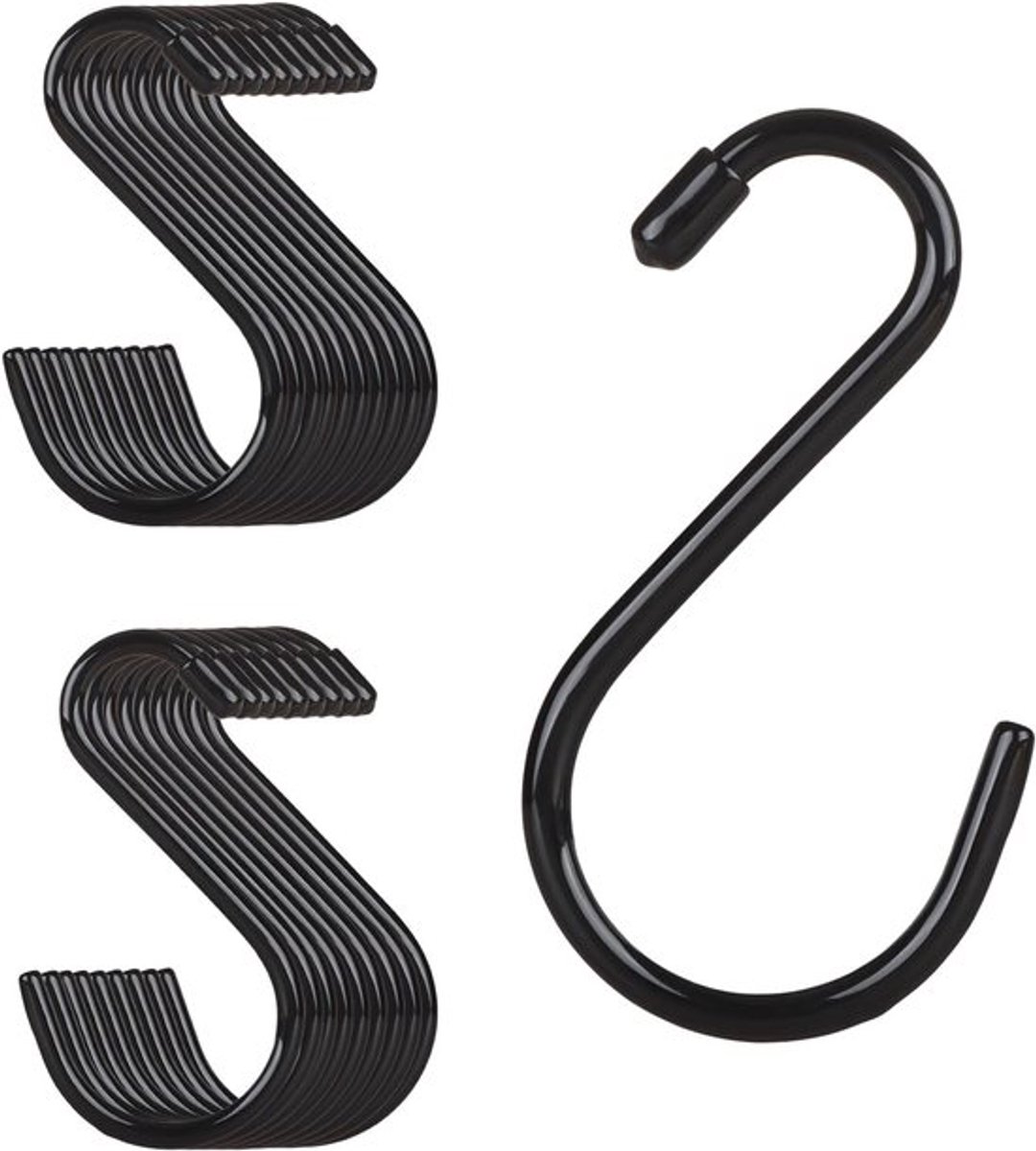 SnelShoppen - 20 Stuks S Haakjes RVS 15cm - Zwarte Hanghaken met 30kg Draagvermogen voor H
