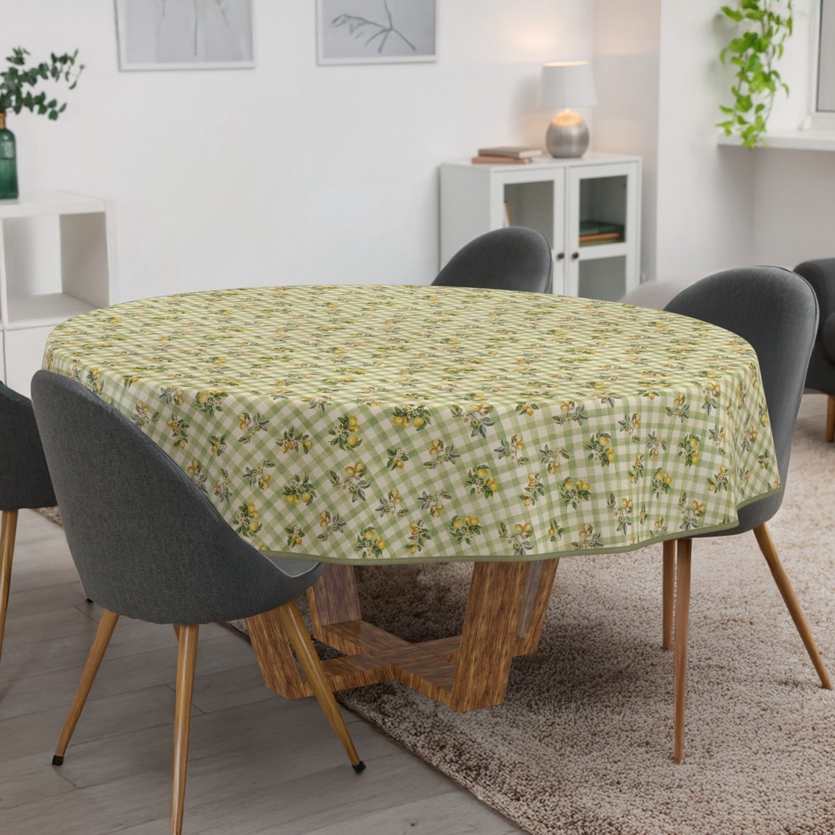 ANRO Tafelkleed Citroenen Groen Rond Ø120cm Met sierband Afwasbaar Waterafstotend Binnen & Buiten