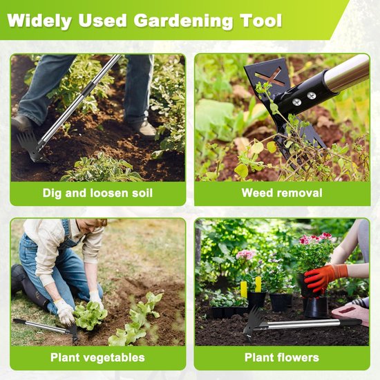 Ergonomische Onkruidverwijderaar met 148 cm Lange Handgreep, 2-in-1 Tuinhark en Tuinhouweel, Stevige Tuinwerkzaamheden, Onkruid Uittrekken en Verwijderen — afbeelding 5