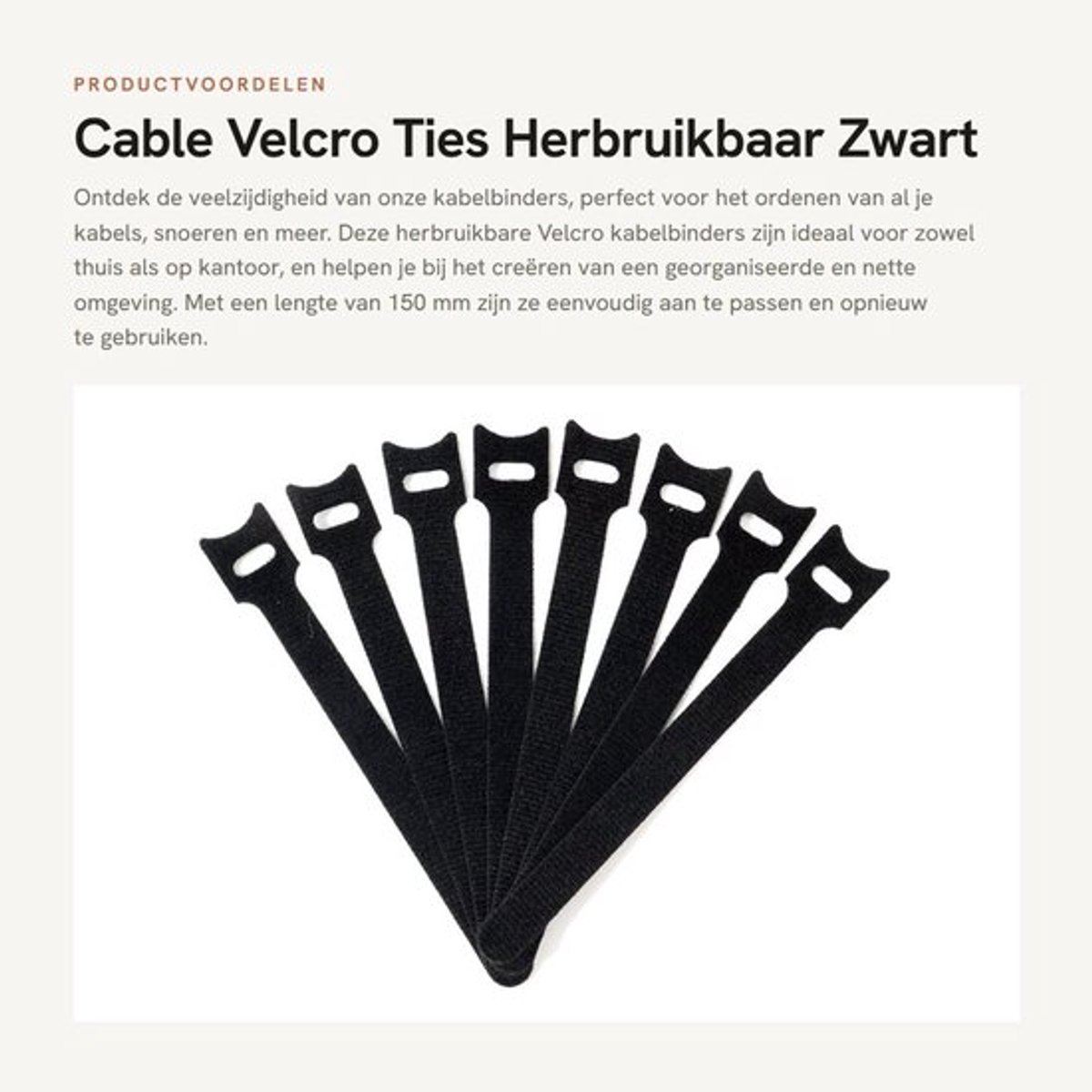 Cable Velcro Ties - Herbruikbaar - Zwart - Kabelbinders - Perfect voor ordenen van kabels - 100 stuks