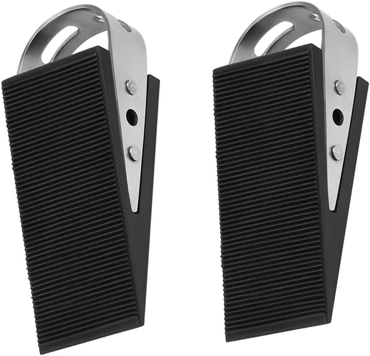SnelShoppen - 2 Stuks Deurstoppers Wedge, Robuuste Rubber Deurstoppers met Rvs Houder, Antislip, Krasbestendig voor Thuis en Kantoor (Zwart)