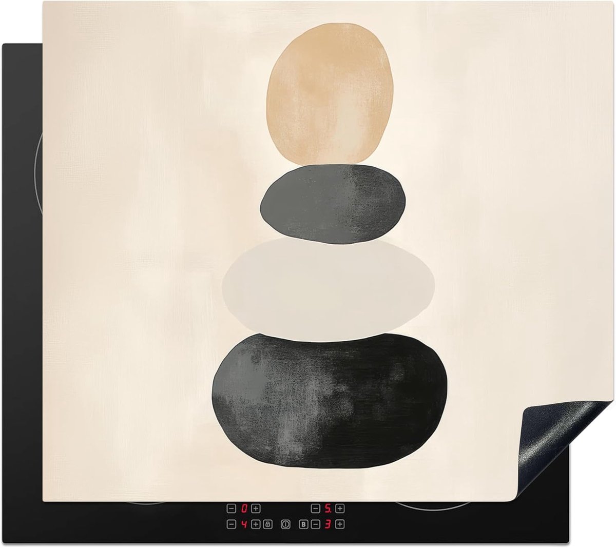 SnelShoppen - Inductiekookplaat Bescherming 60x52cm - Antislip Mat - Keuken Decoratie - Beige - Japandi - Wabi Sabi - Ideaal voor Moderne en Tradition