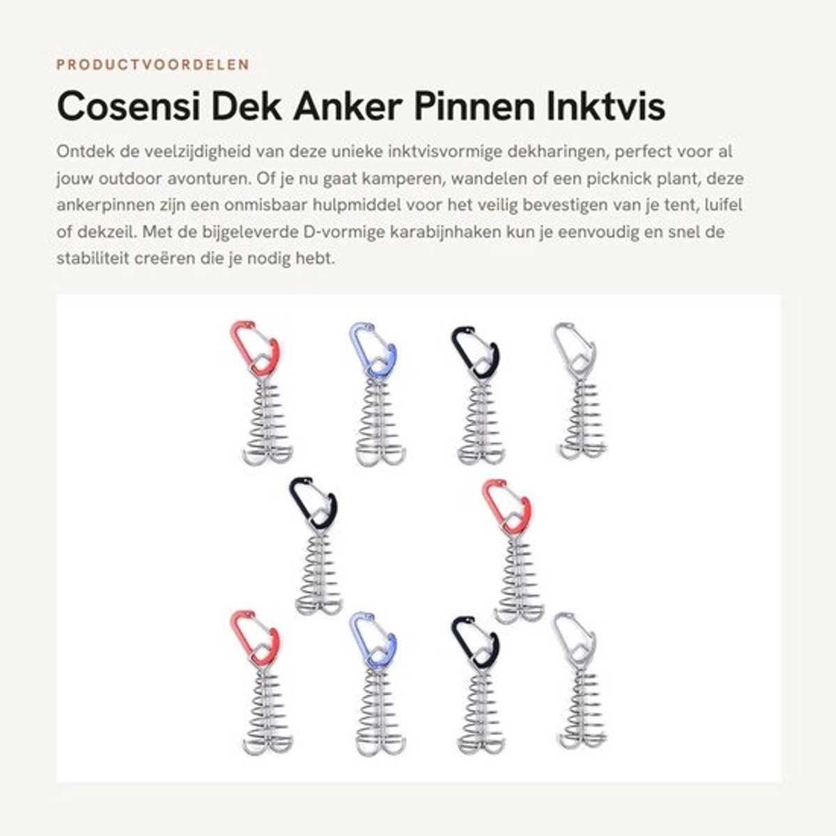 Anker Pinnen 10 Stuks - Tent Luifel Haringen - D-vormige Karabijnhaken - Aluminiumlegering/Roestvrij Staal - Intrekbaar Ontwerp - Tentstaken
