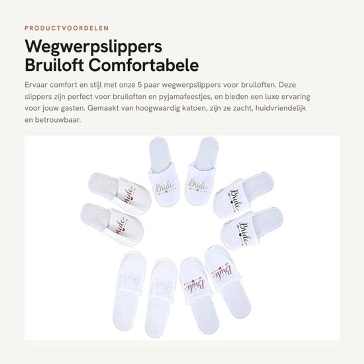 Wegwerpslippers - Bruiloft - Comfortabele fotoproppen - 5 paar - Lichtgewicht - Ideaal voor gasten - Wit - Met letterpatroon
