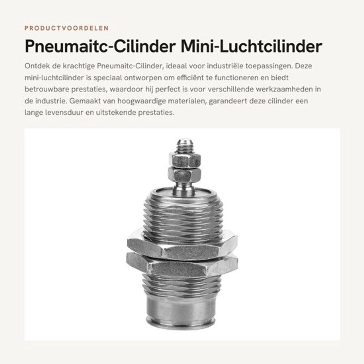 Luchtcilinder Mini - 6/10/15Mm Boring - 5/10/15Mm Slag - 0,2/0,15~0,7 Mpa - Enkelwerkende Buitendraad - Fijn Materiaal voor Betere Prestaties - Grendelcilinder