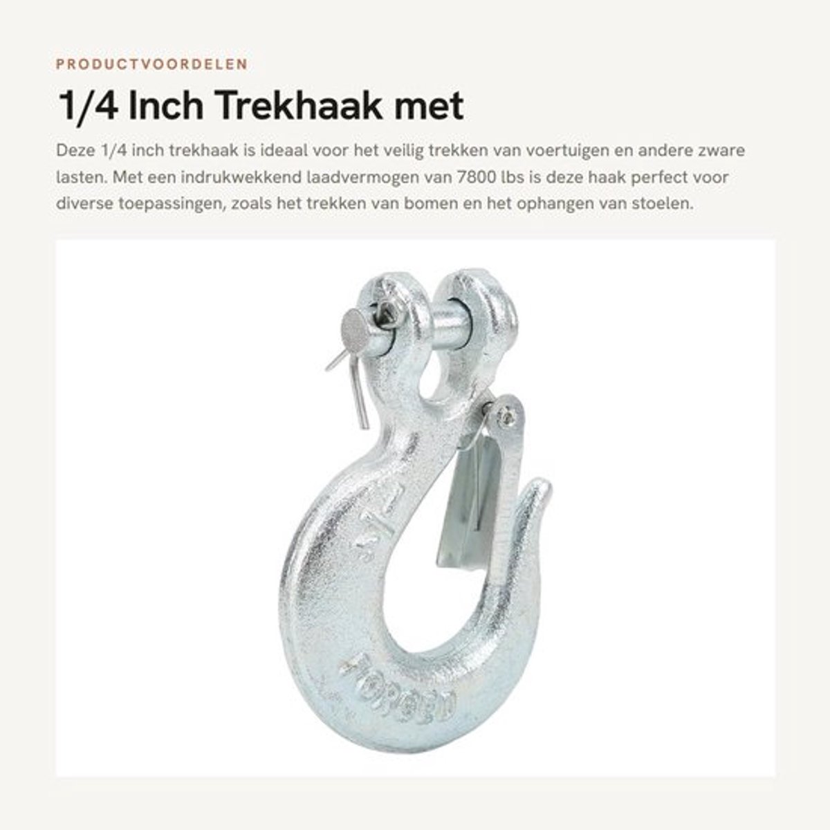 Trekhaak 1/4 Inch met Veiligheidsvergrendeling - Lierhaak 7800 Lbs Laadvermogen - Voor Trekken van Voertuigen - Ophangen van Stoelen - Vergrendelen van Zware Ladingen - Brede Toepassingen - Haak