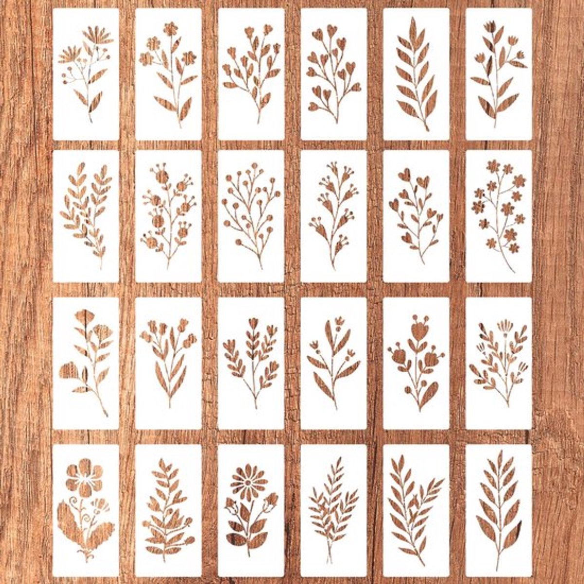 Bloemensjabloon 24 Stuks - Herbruikbare Sjablonen - Wilde Bloemen/Schildersjablonen - Knutselsjablonen - PET Materiaal - 15x7,5 cm - Sjabloon