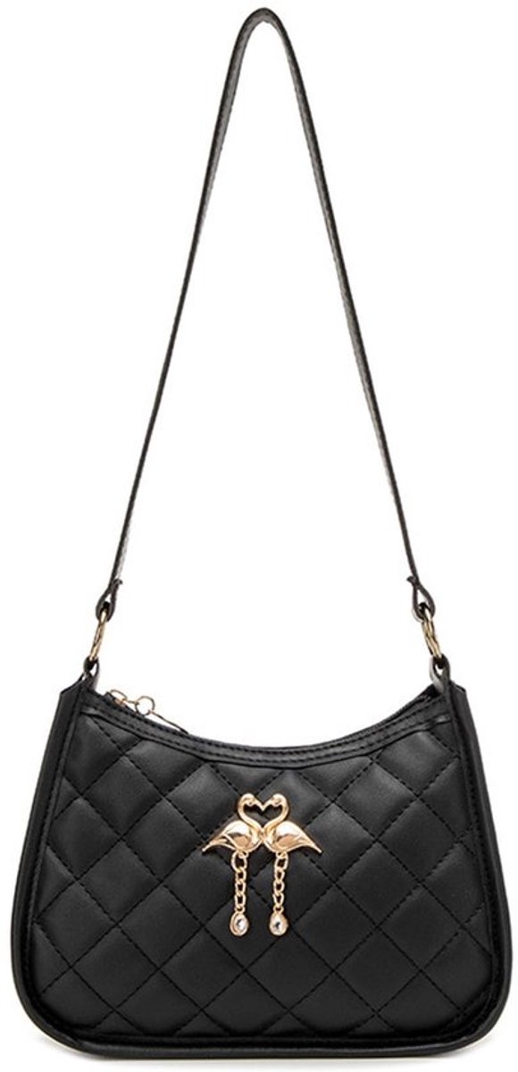 Handtas Klein - Schoudertas Dames - Faux Leer - Retro 90s - Zwart - 20 x 6 x 13 cm