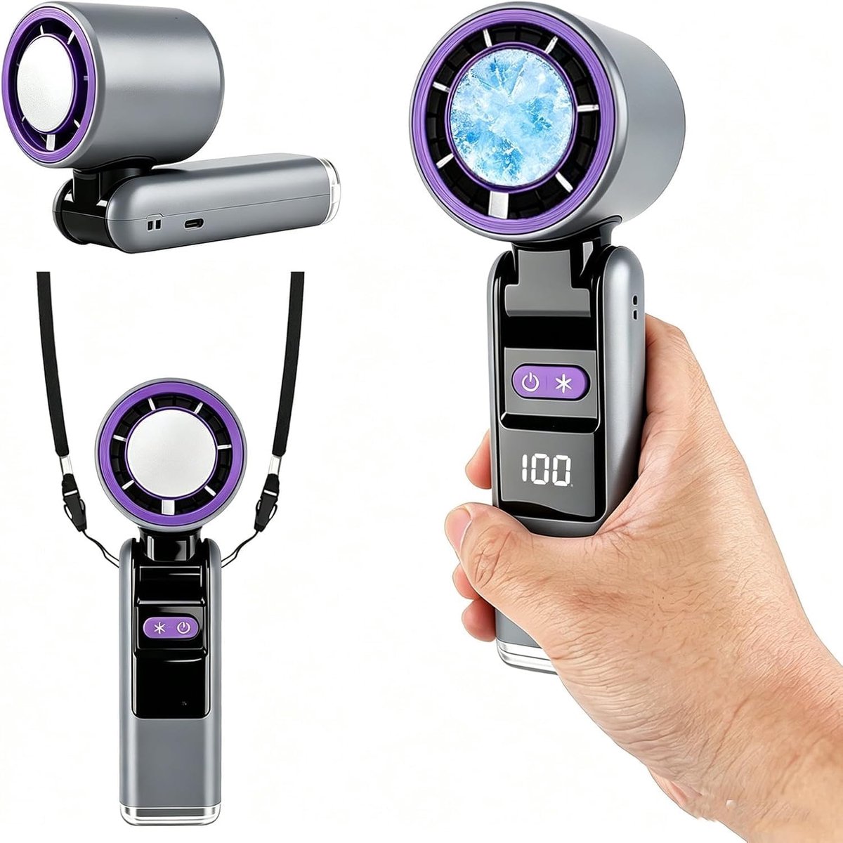 SnelShoppen - Draagbare Turboventilator met Ijskoeling, Oplaadbare Persoonlijke Ventilator, Hoge Snelheid, USB-C, Batterijniveau-Indicator, Ideaal voo