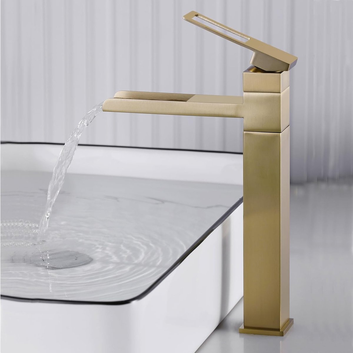 SHANFO Wastafelarmatuur goud, waterkraan, badkamer, hoge waterval, 360° draaibaar, mengkraan wastafel - ShopVlot