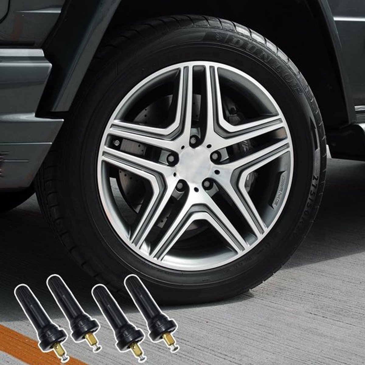 Schachtventiel 4 Stuks - Bandendruksensor - TPMS-Ventiel - Controlesysteem - Waterdicht - Aluminiumlegering/Rubber - 6 cm - Bandenventiel