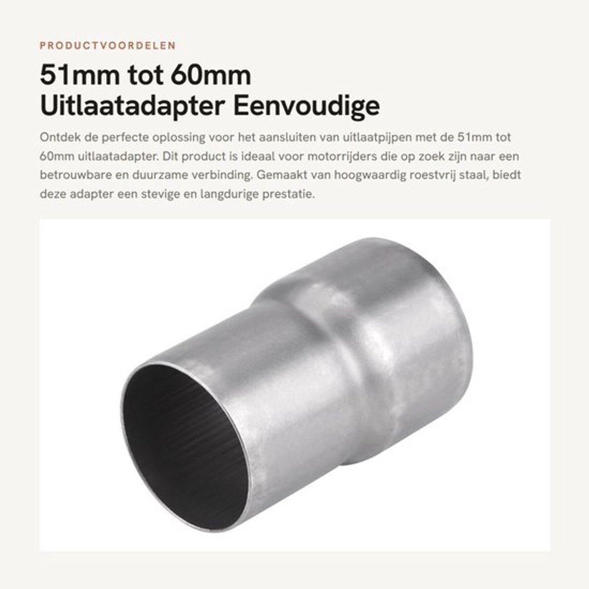 51mm tot 60mm - Uitlaatadapter - Eenvoudige installatie - Verbindt uitlaatpijpen - Geschikt voor motoren - Standaard maat
