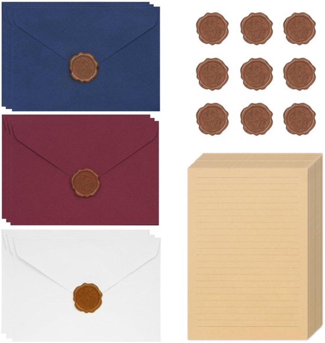 Briefpapier Vintage Set - 20 Vellen A5 - 9 Kraftpapier Enveloppen - Antieke Waszegels - Perfect voor Liefdesbrieven - Schrijfervaring - Schrijfset