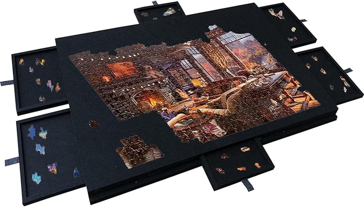 Opvouwbare Puzzelmat - Puzzeltafel Vilt - Puzzels Organiseren - Met 6 Opbergvakken - 90 x 63 cm - Grijs
