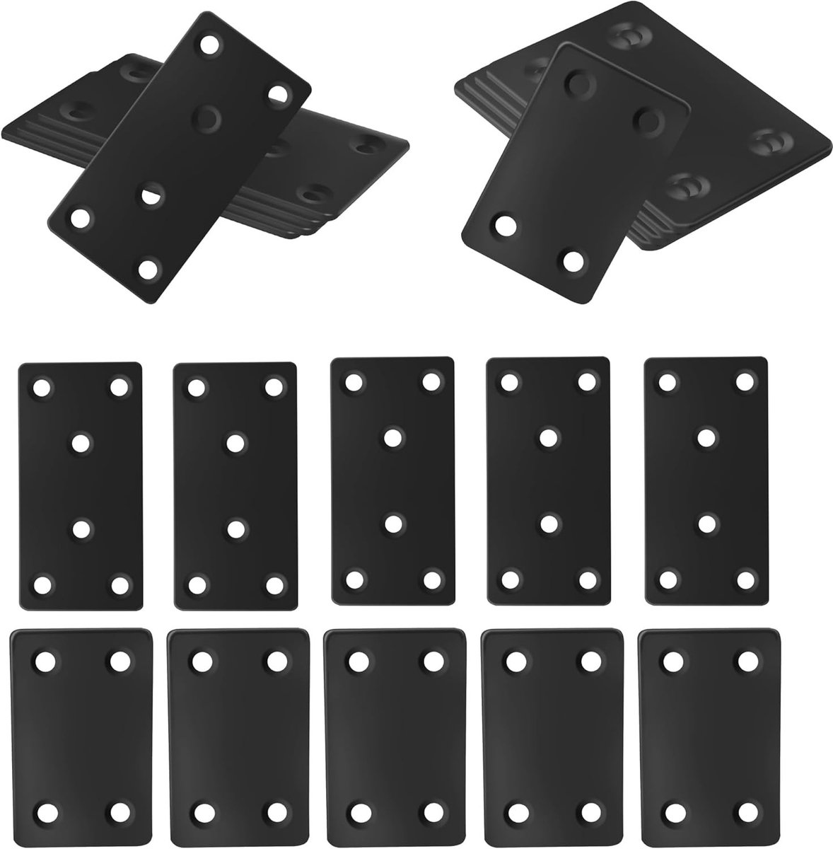 Set van 10 Zwarte RVS Platen 60x38MM en 80x40MM - Ideaal voor Wandbevestigingen, Ondersteuning van Balken en Tuinhek Reparaties