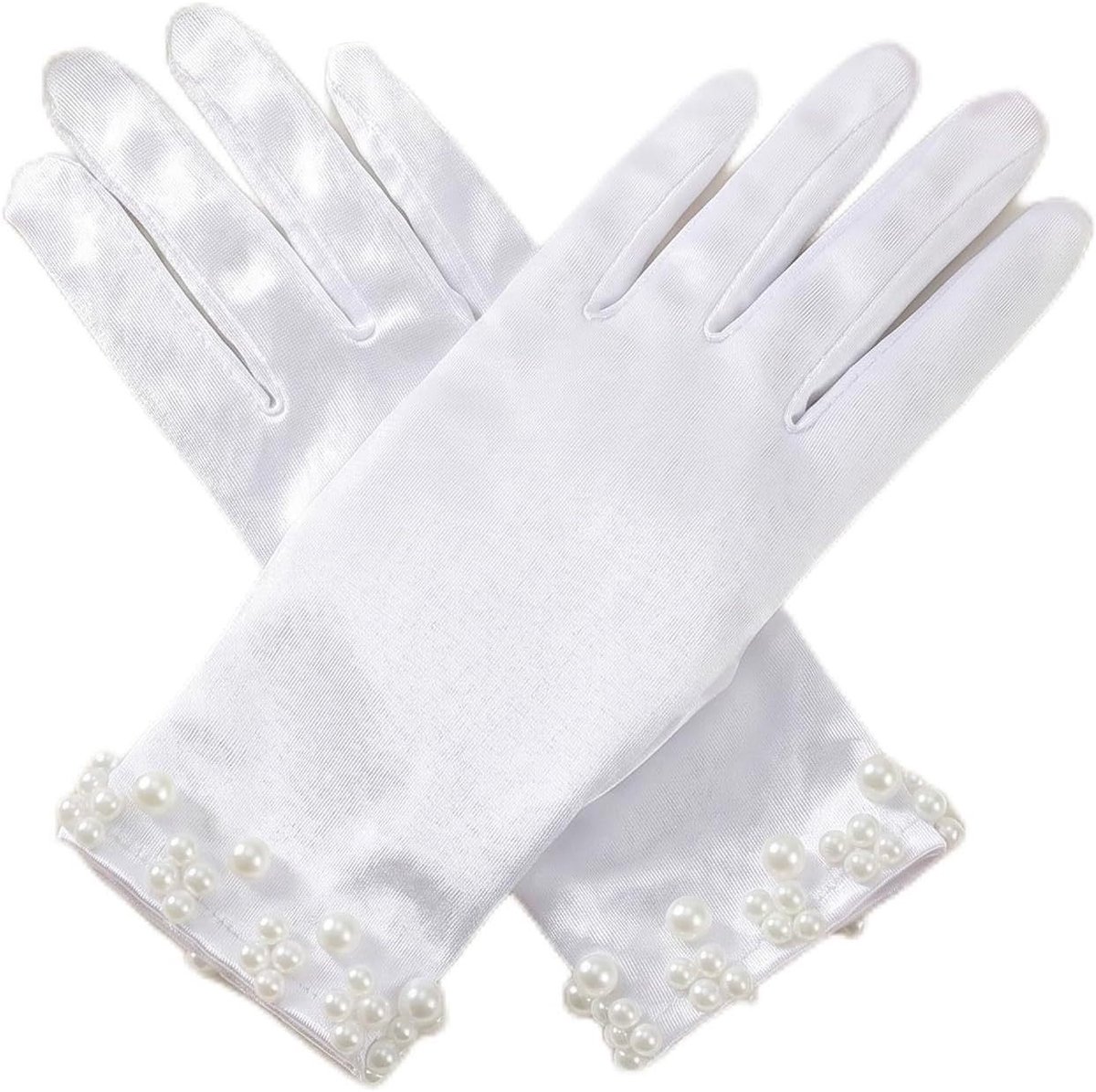 Elegante korte satijnen handschoenen voor dames, witte parelhandschoenen voor bruiloften, opera en speciale gelegenheden