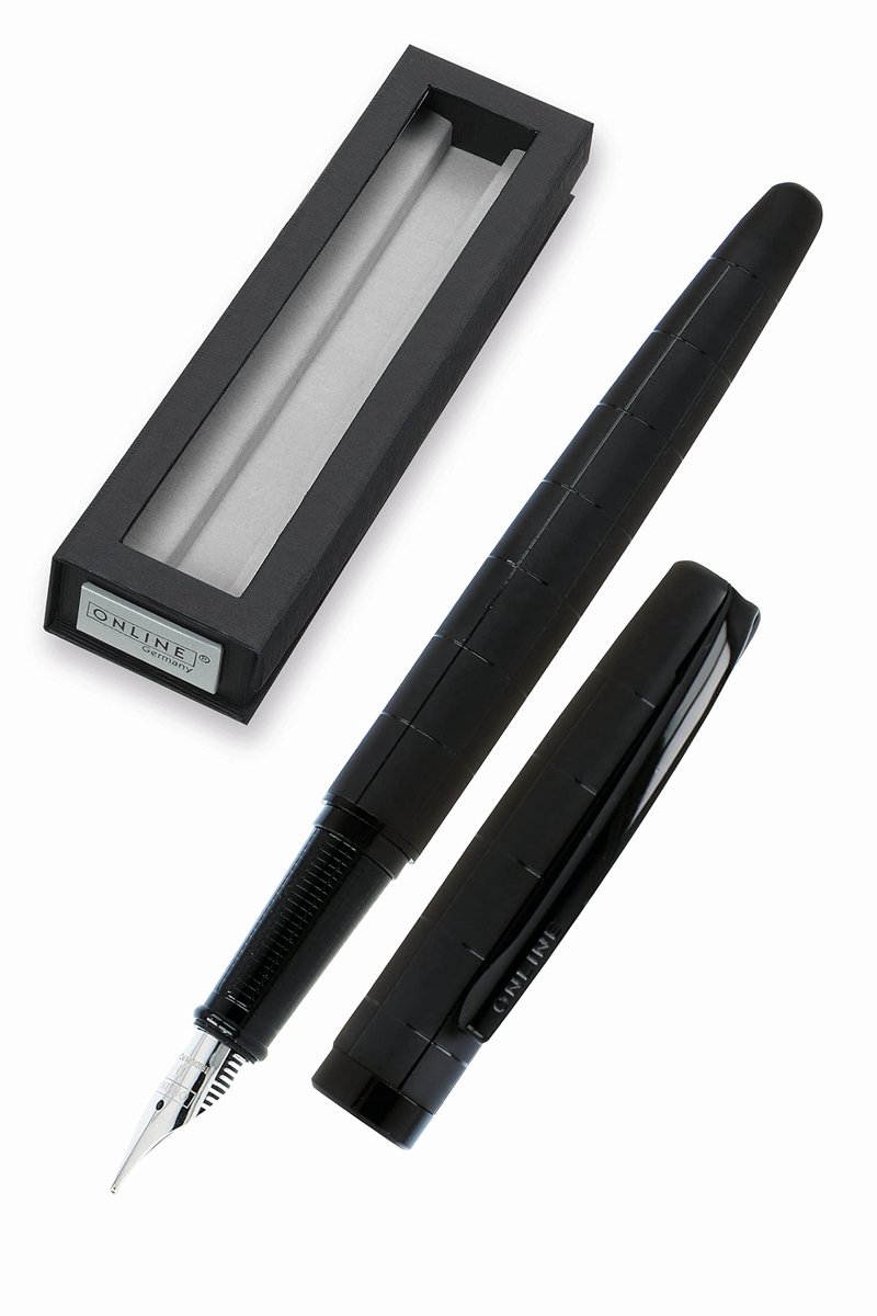 SnelShoppen - Eleganza vulpen - Metalen vulpen zwart - Medium schrijfdikte - Inclusief inktpatroon blauw - Perfect voor kantoor, school, en cadeau - G